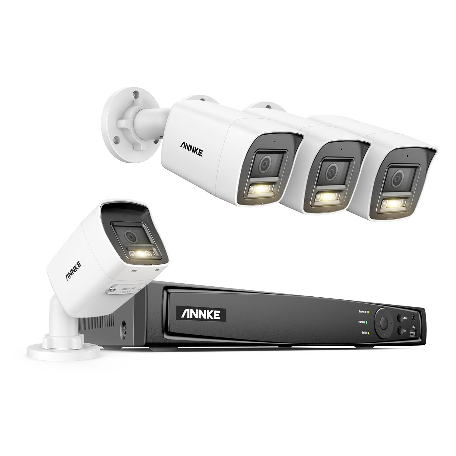 ANNKE Zestaw 12 MP PoE kamera do monitoringu, na zewnątrz, 4 x kamera z funkcją rozpoznawania osób i pojazdu, widoczność kolorów 100 m, IP67, monitoring wideo 24/7, gniazdo kart SD do 512 G, bez dysku