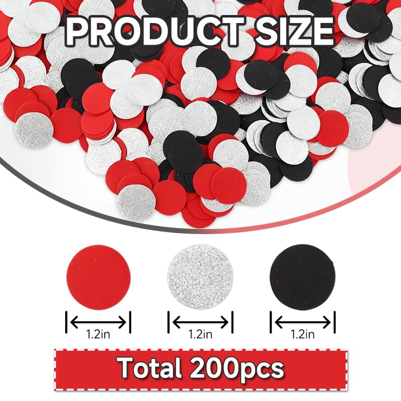 Image of 200Pcs Glitter Red Black Silver Table confetti,Paper Circle Dots Confetti for Birthday Party Halloween Bachelorette Wedding Baby Shower Graduation Decorations
