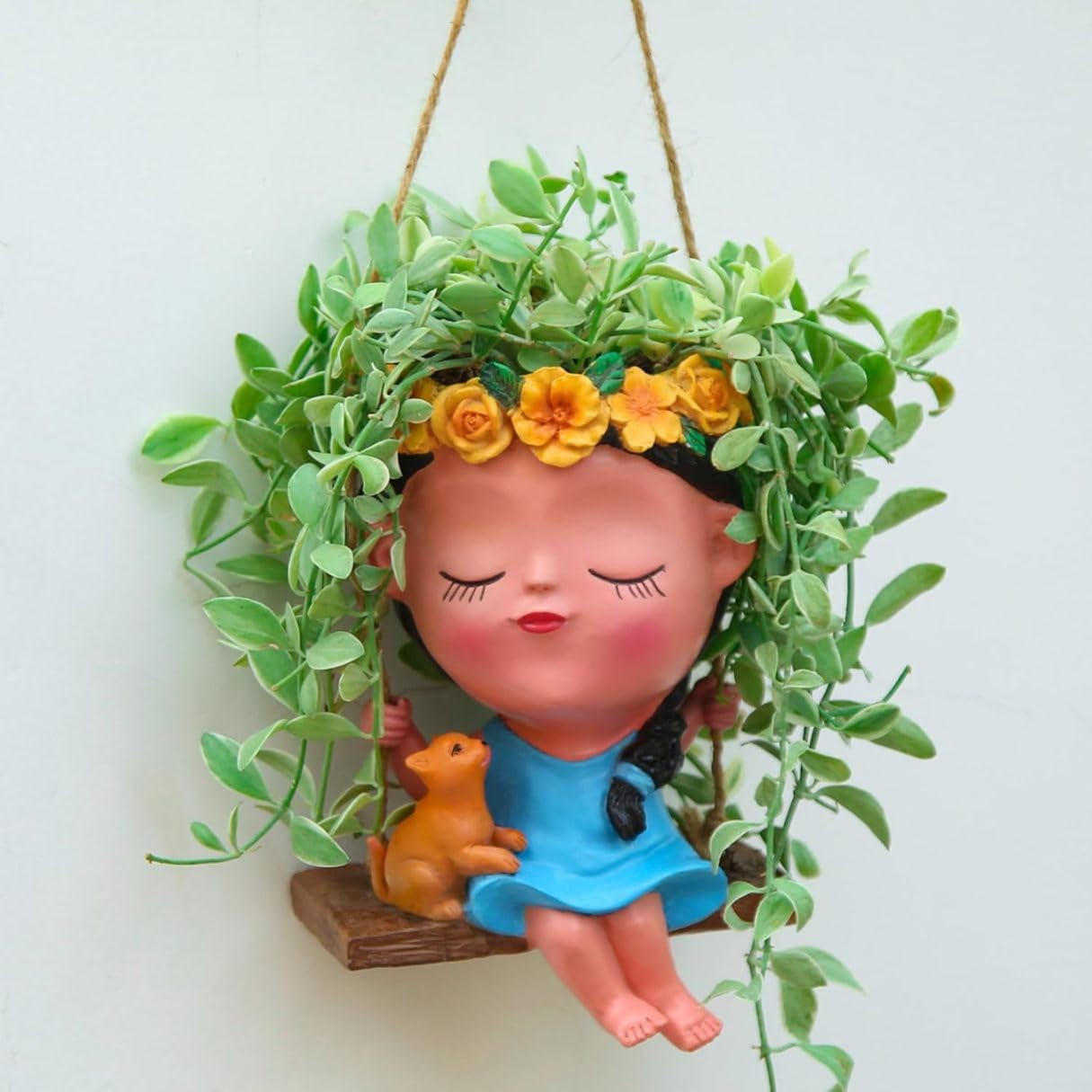 Eleven to Eleven Smiling Face Hanging Planter Pot | Cute Girl Face, Resin Material, Decorative for Balcony, Garden, Living Room & Home, Gift for Plant Lovers-image-5