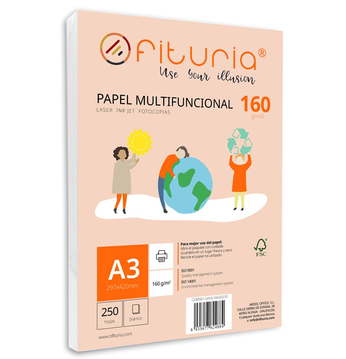 Pack of 250 White A3 Sheets 160g Printer Paper Multifunctional Copier Paper for School and Office Ideal for Laser Printers, Inkjet Printers or Copiers - Ofituria — image 1