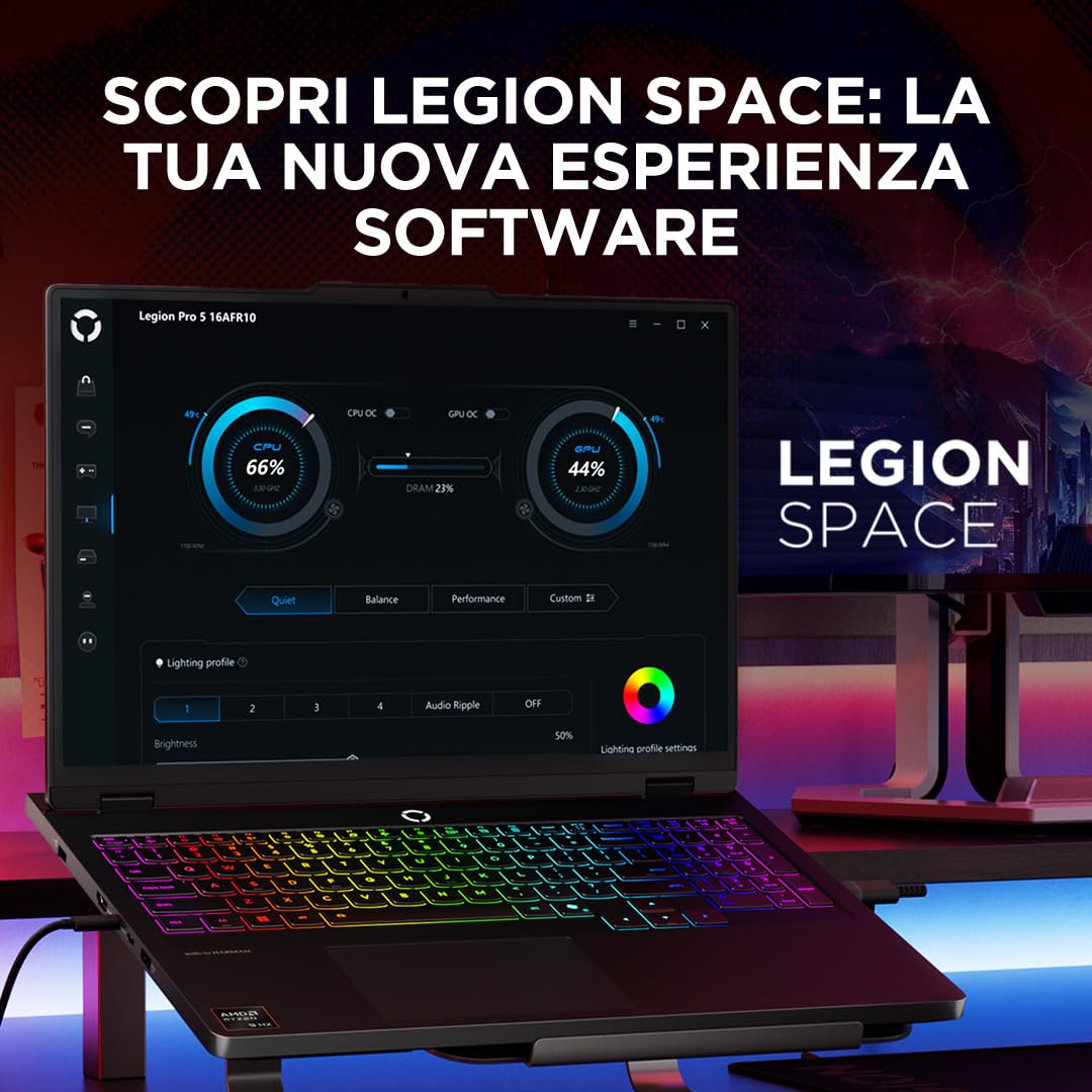 Lenovo Legion Pro 5 Gaming Laptop - Display IPS WQXGA 16" 240Hz, NVIDIA GeForce RTX 5070 8GB, AMD Ryzen 9 8945HX, RAM 32GB, SSD 1TB, Windows 11 Home, Tastiera RGB italiana - Eclipse Black