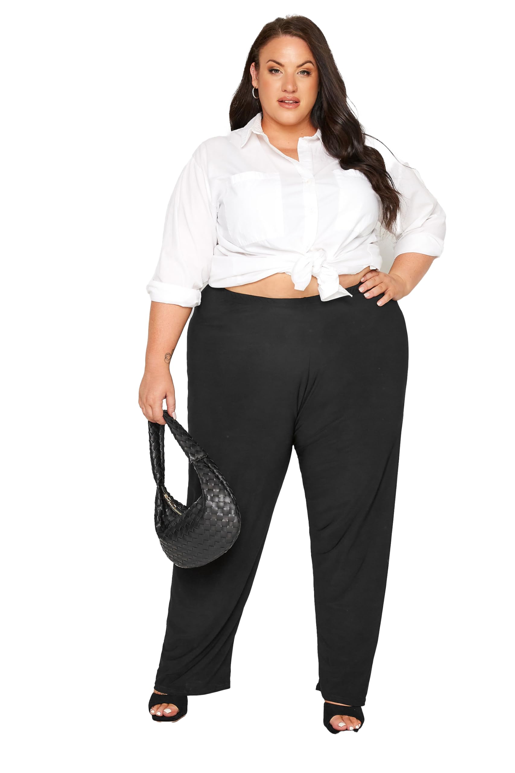 Yours Women's Black Curve Pull On Wide Leg Stretch Trousers - Plus Curve 30-32 Plus