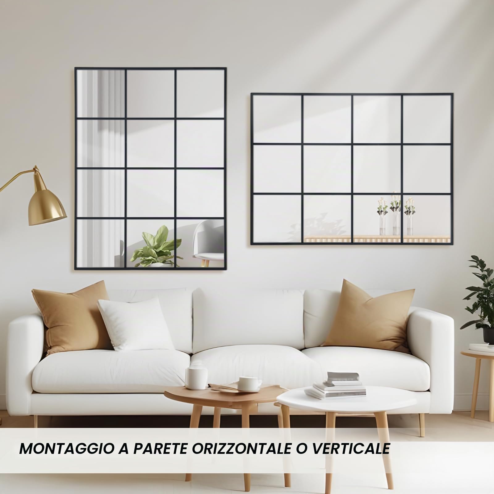 Specchio rettangolare per finestra, 75 x 120 cm, con cornice in alluminio nero, specchio da parete per interni, soggiorno, corridoio, ingresso, esterno, decorazione da giardino