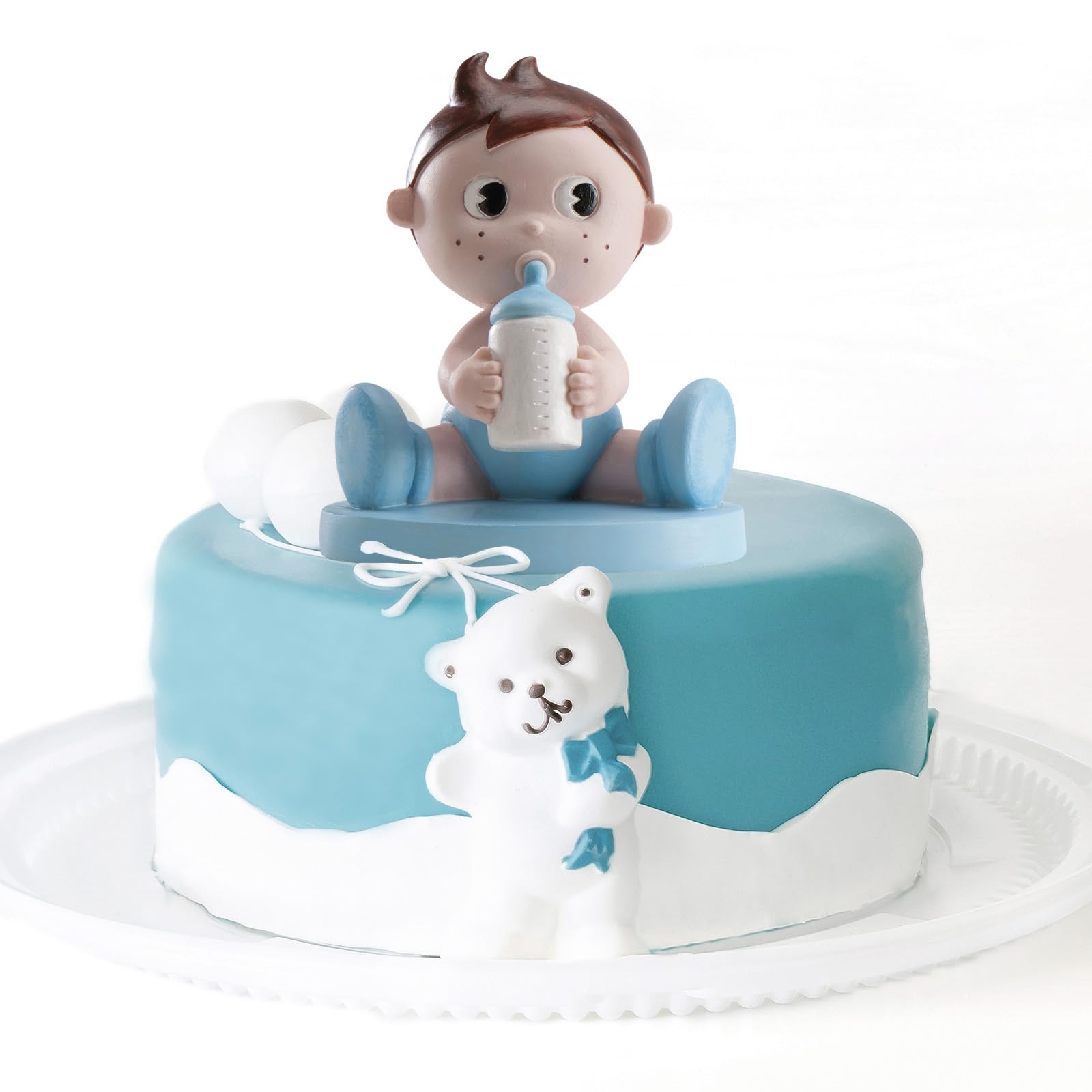 dekora- Figura de Decoracion Bautizo Niño, Bebé con biberón, 10 cm, Elaborada en Resina, Adorno para Tartas de Bautizo y Baby Shower Diseño Original y Detallado - Apto para Contacto Alimentario — view 3