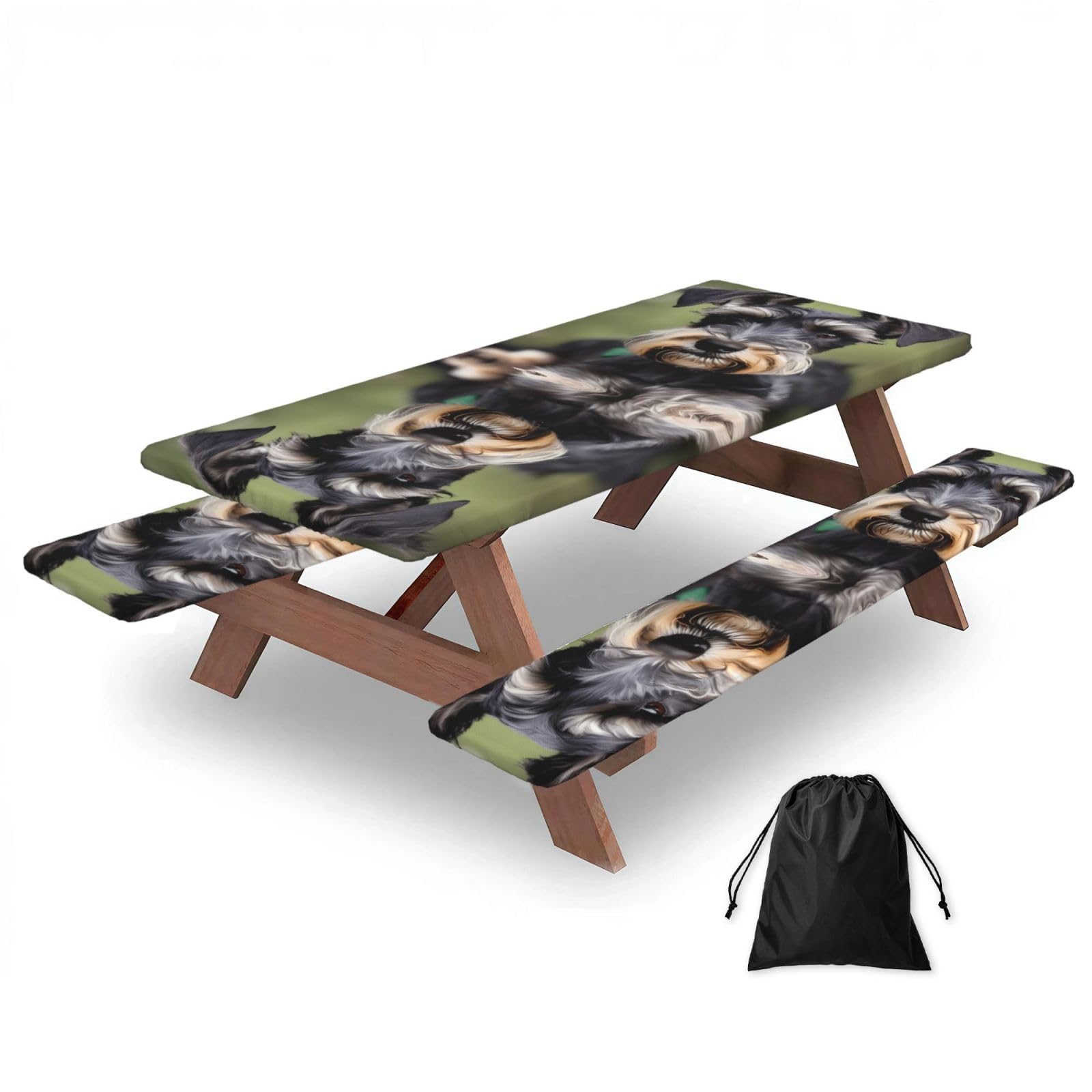 Zyjhyy Black Adorable Schnauzer Print Party Table Covers With Bench Covers Set Of 3 Picnic Table Cloth Wipe Clean For Garden Camping