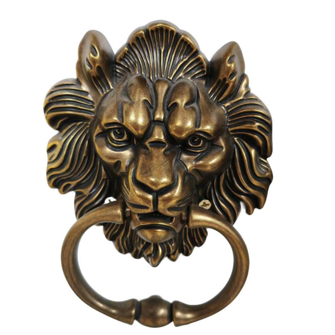 LYMYWUJIN 6 Inch Lion Head Knocker with Screws,Antique Brass Door Knocker Pull Handle