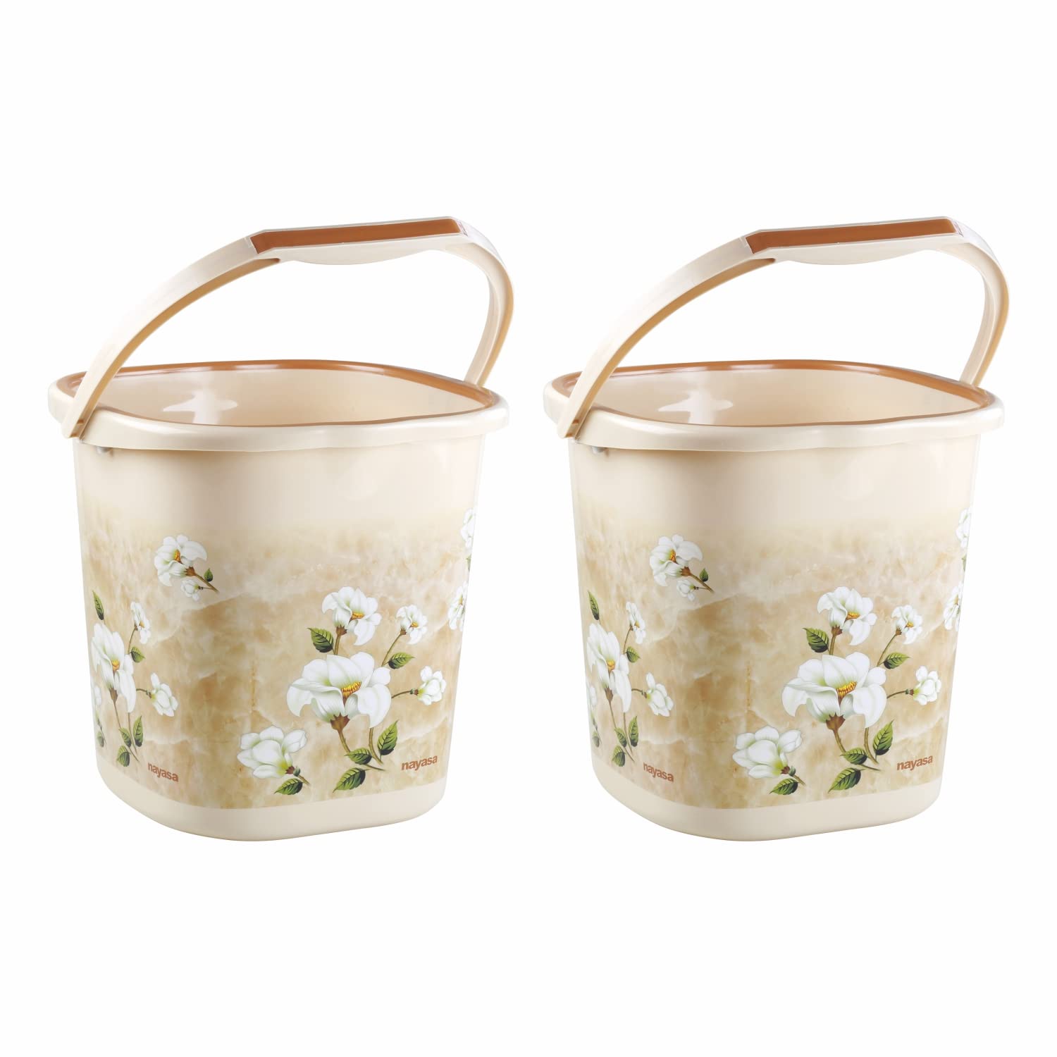 - Nayasa Sqr Ring Marble Bucket 25 LTR | Set of 2 | Bathroom Set | Bath Set for Bathroom | Bucket | Brown