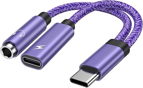 Adaptador USB C a auriculares y cargador de 0.138 in, cable 2 en 1 Samsung tipo C a AUX Audio Jack Dongle y cable de carga rápida PD de 60 W para