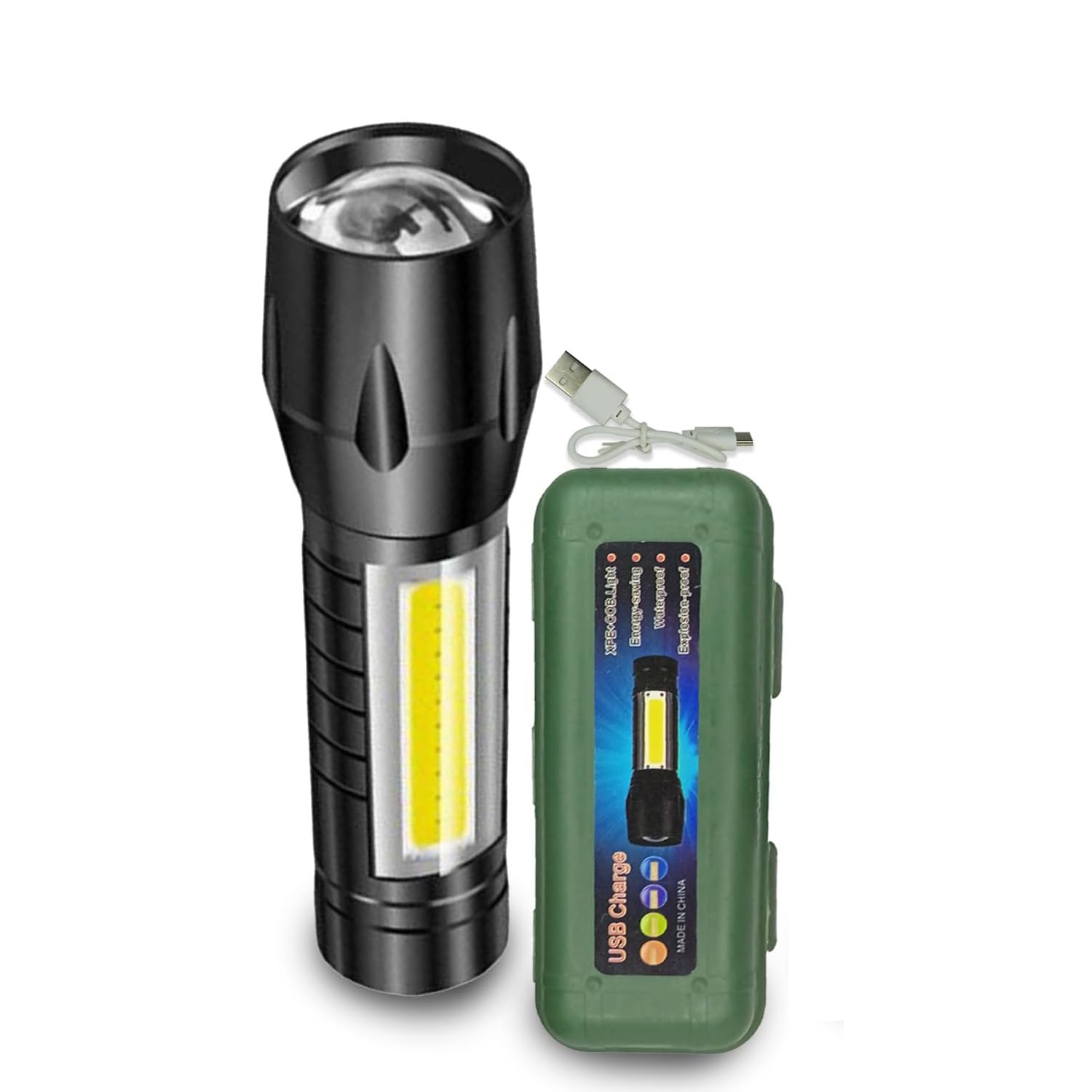 MOBONE 2 in 1 Led Flashlight Zoom Light Mini Size Telescopic Portable Torch with Pen Clip Outdoor Other Camping, Aluminum, 200 lumens-image-2