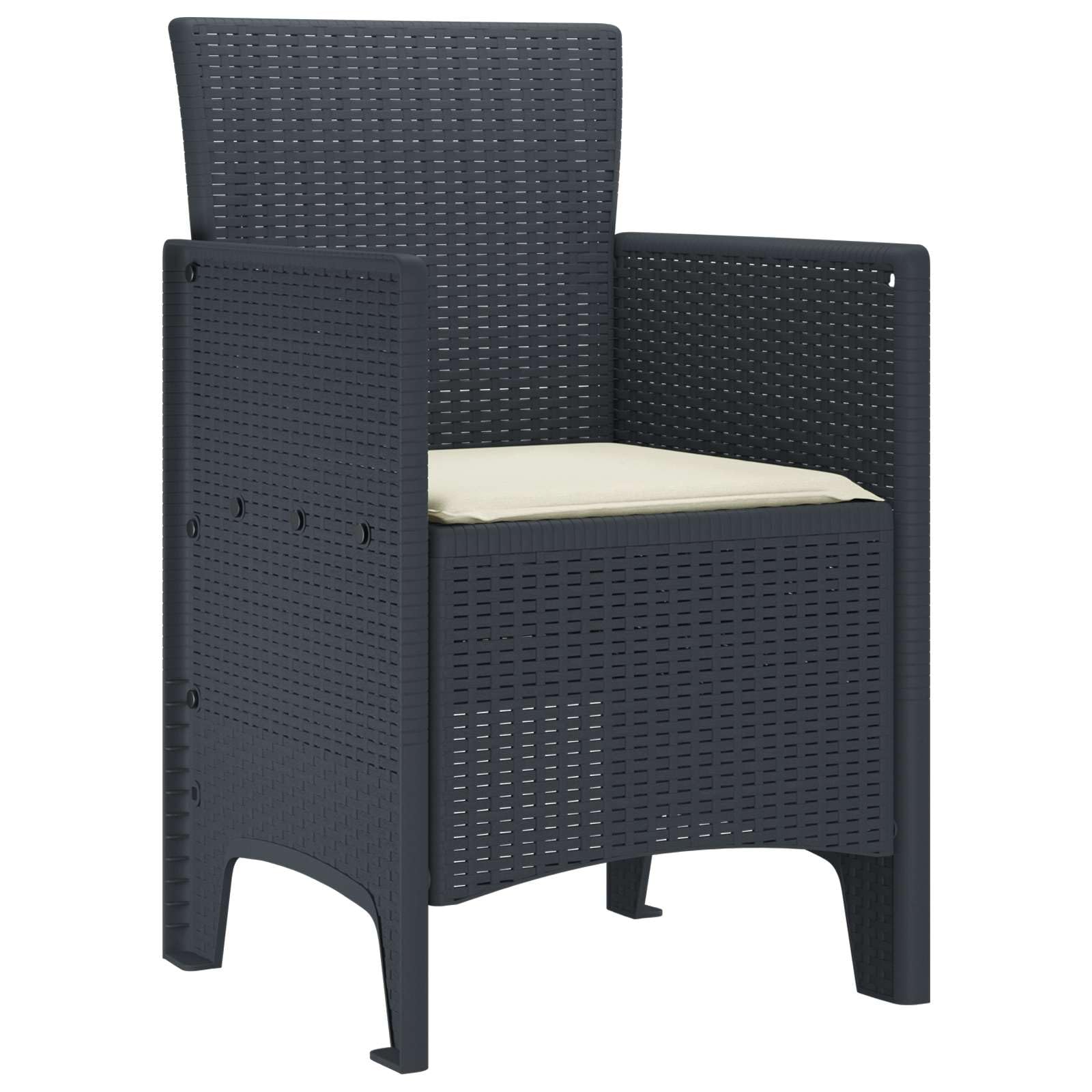 Juego de 4 sillas de jardín antracita 53 x 49 x 85 cm, polipropileno con reposabrazos, resistente a los rayos UV, apilable, para terraza, balcón, diseño moderno