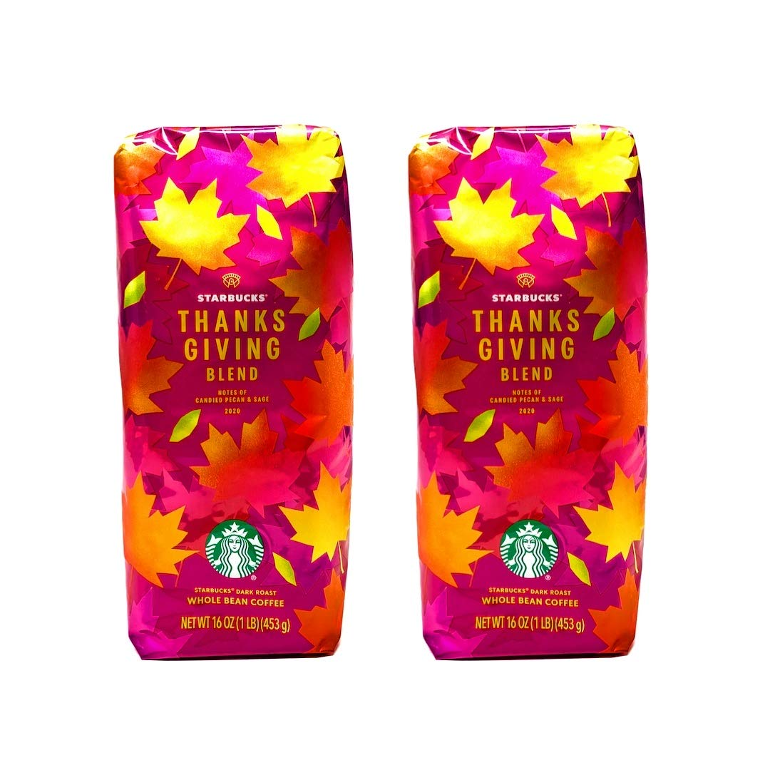 Starbucks Coffee Seasonal Thanksgiving Blend Coffee - Pack of 2 Bags - 16 oz Per Bag - 32 oz Total - Bulk Limited Edition Whole Bean Starbucks Coffee