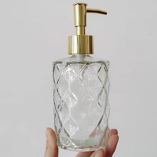Dispensador de jabón de vidrio con bomba de jabón de acero inoxidable, dispensador de jabón de cocina recargable de 12 onzas, dispensadores de