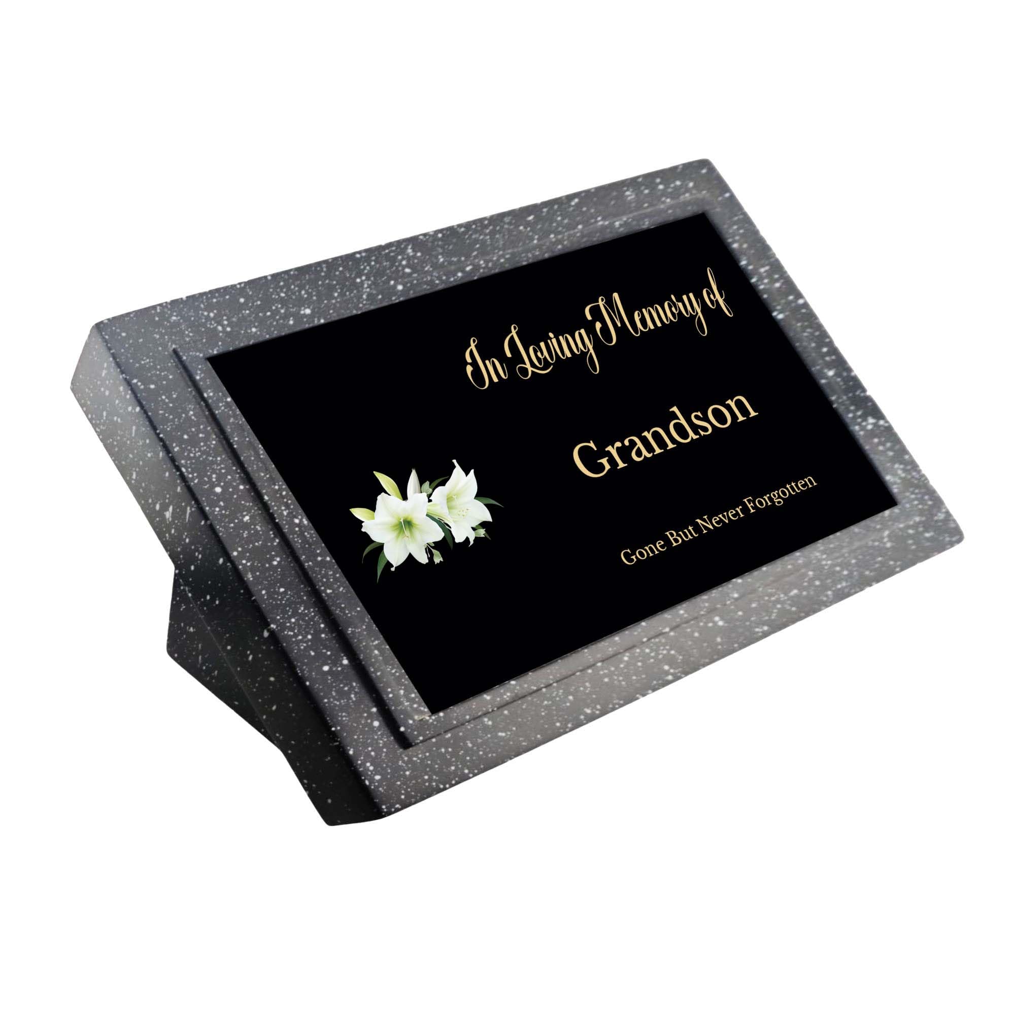 1stclassgifts Memorial Grave Marker Grave Plaque Remembrance With In Loving Memory of & Lily Flowers Design Mum Dad Grandad (UV PRINTED) (Grandson)