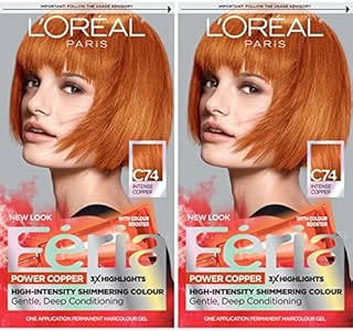 L'Oreal Paris Feria Multi-Faceted Shimmering Permanent Hair Color, C74 Intense Copper, Pack of 2, Hair Dye