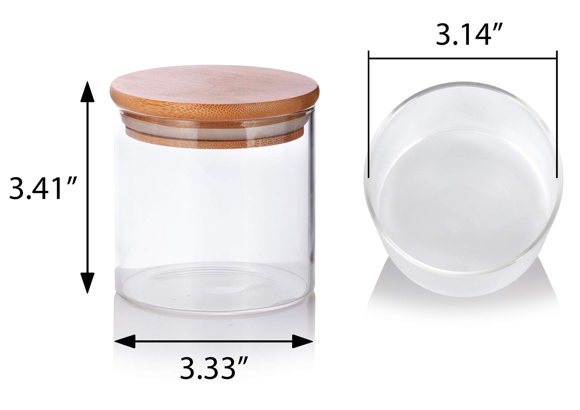 JUVITUS Paquete de 4 tarros de borosilicato de vidrio transparente de 10 onzas con tapa sellada de silicona de bambú