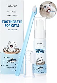 Kit de cuidado dental para gatos – Pasta de dientes sabor atún 1.06 onzas con cepillo de dientes y cepillo de dedos | Fórmula suave, aliento fresco y control de placa