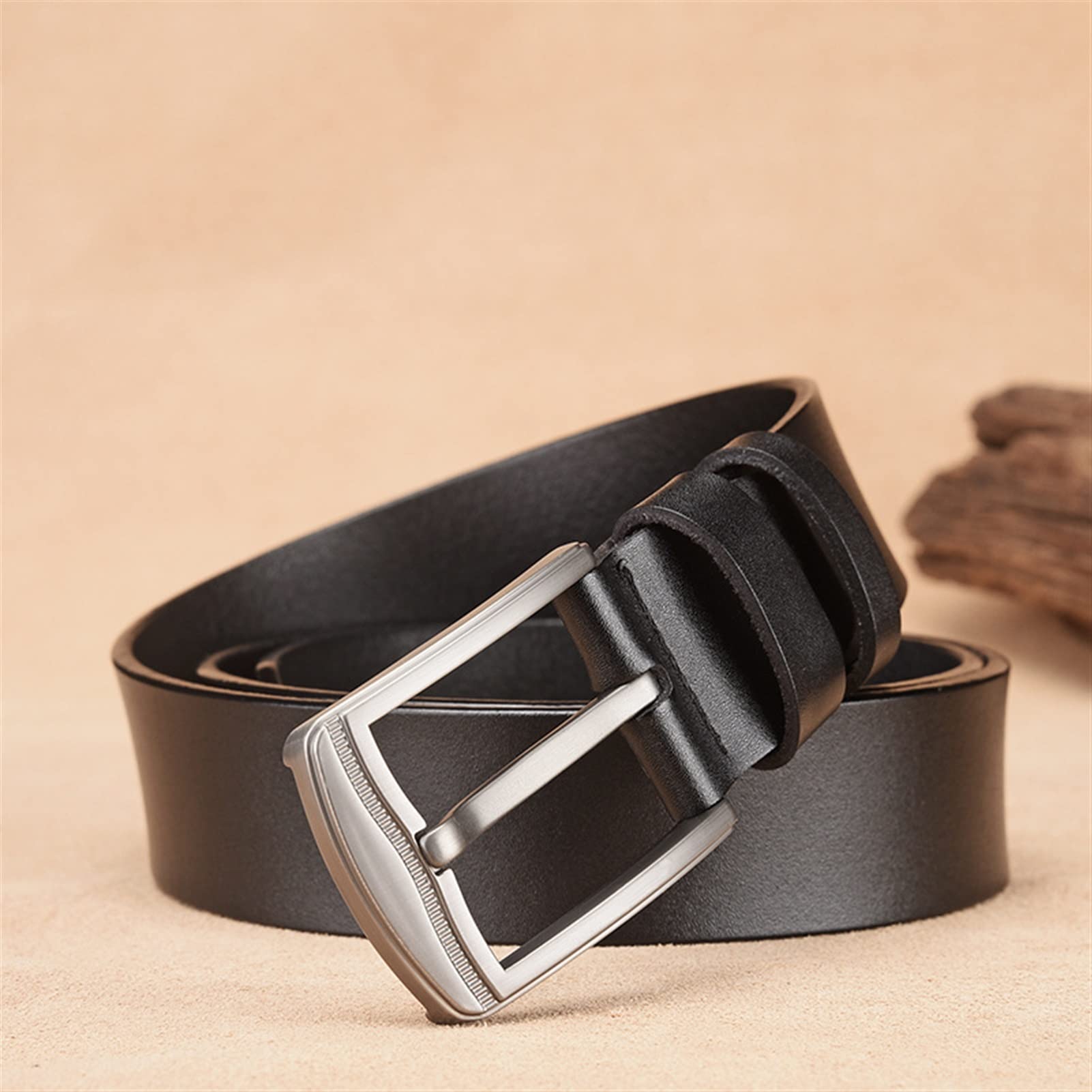 Cinturón Ajustable de Cuero Genuino, Cinturón con Hebilla de Cuero for Hombre(Black,Length 125cm)