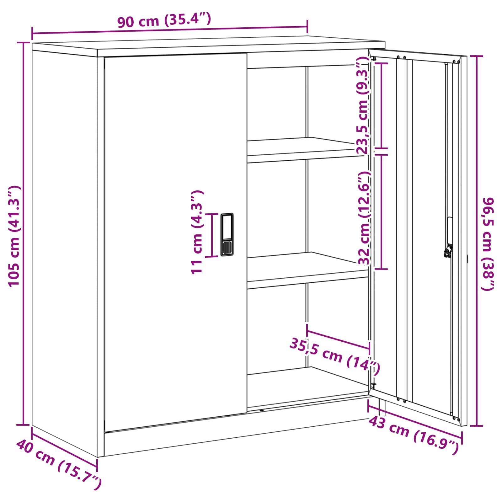 vidaXL Aufbewahrungsschrank Schwarz 90 x 40 x 105 cm Stahl, Modernes Büro, Rechteckiger Stahl Aufbewahrungsschrank, Abschließbar, Viel Platz, Robuste Lösung