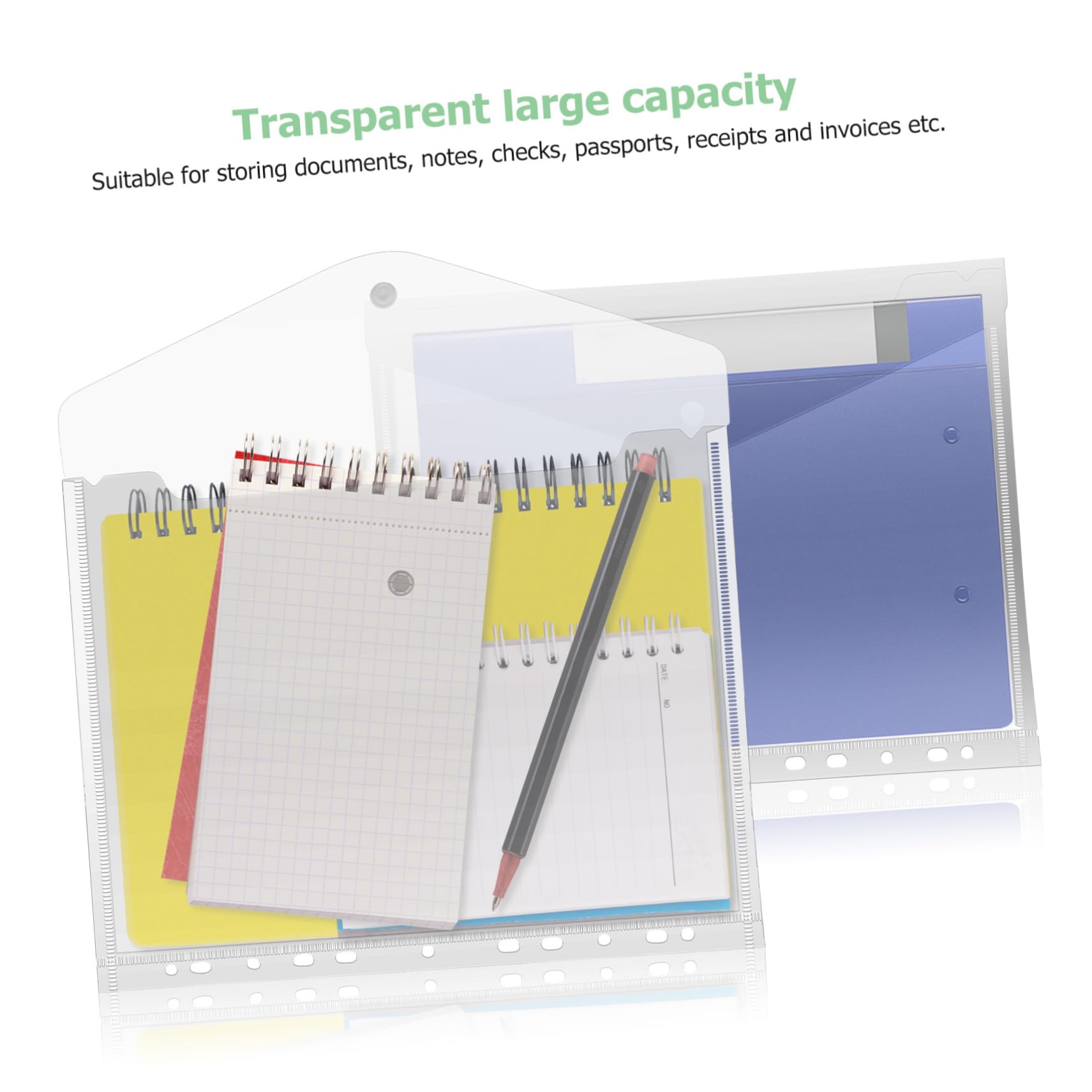 Lot De 20 Pochettes De Classeur Transparentes A4 à 11 Trous, Fermeture à Bouton-pression, Plastique Pp Résistant, Rangement De Documents Pour Bureau, École Et Organisation Personnelle