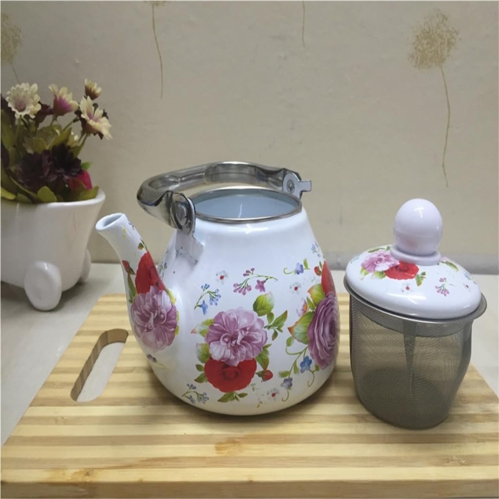 Tetera esmaltada Kung Fu Tetera esmaltada Tetera Rosa Tetera de Leche Mini Tetera Cocina de inducción Tetera Tetera de Flor pequeña Tetera (E 1L)