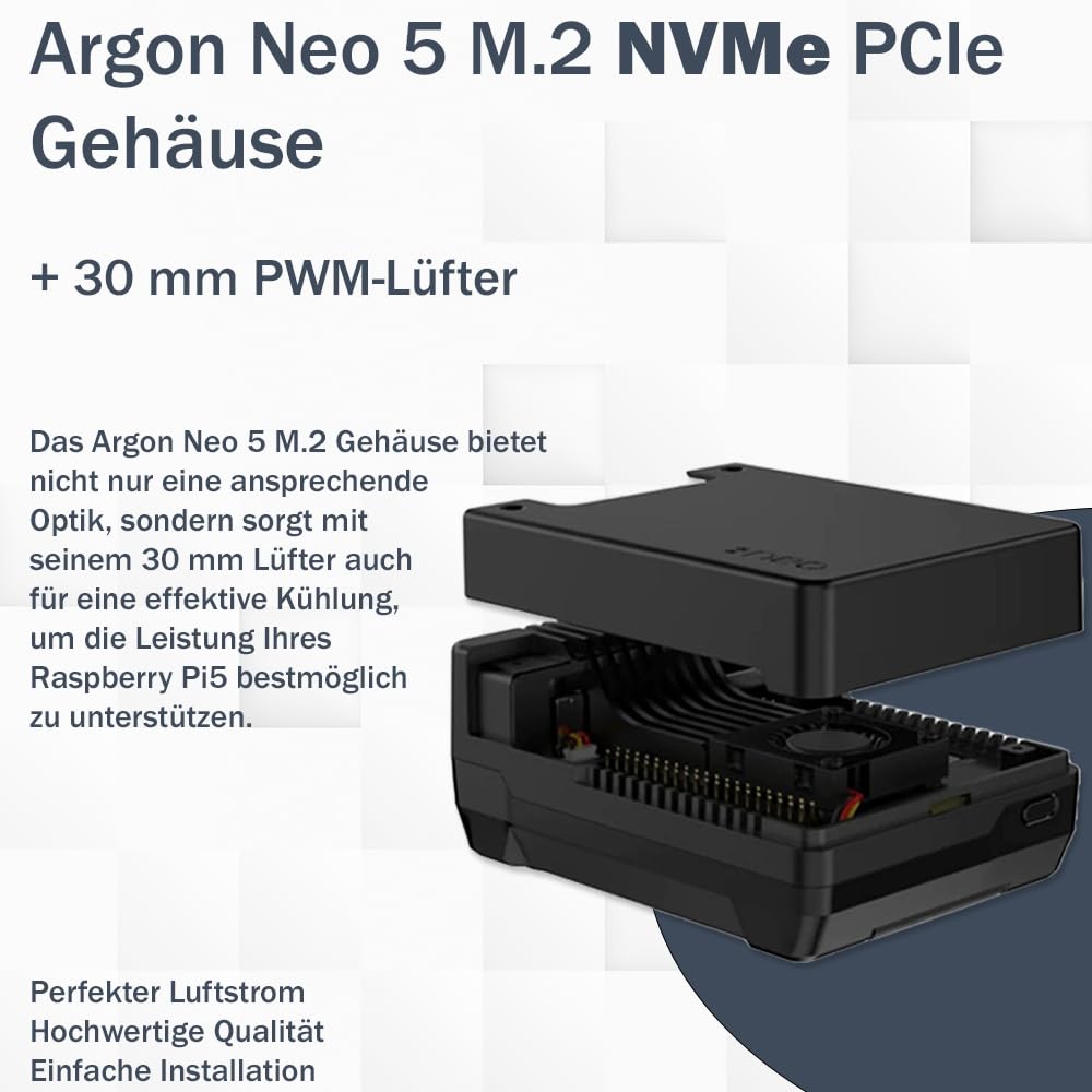 Raspberry Pi 5 Kit professionnel 8 Go | Argon Neo 5 M.2 NVMe PCIe | Bloc d'alimentation USB-C 27 W | Câble Micro HDMI | Raspberry Pi 5 8 Go de RAM