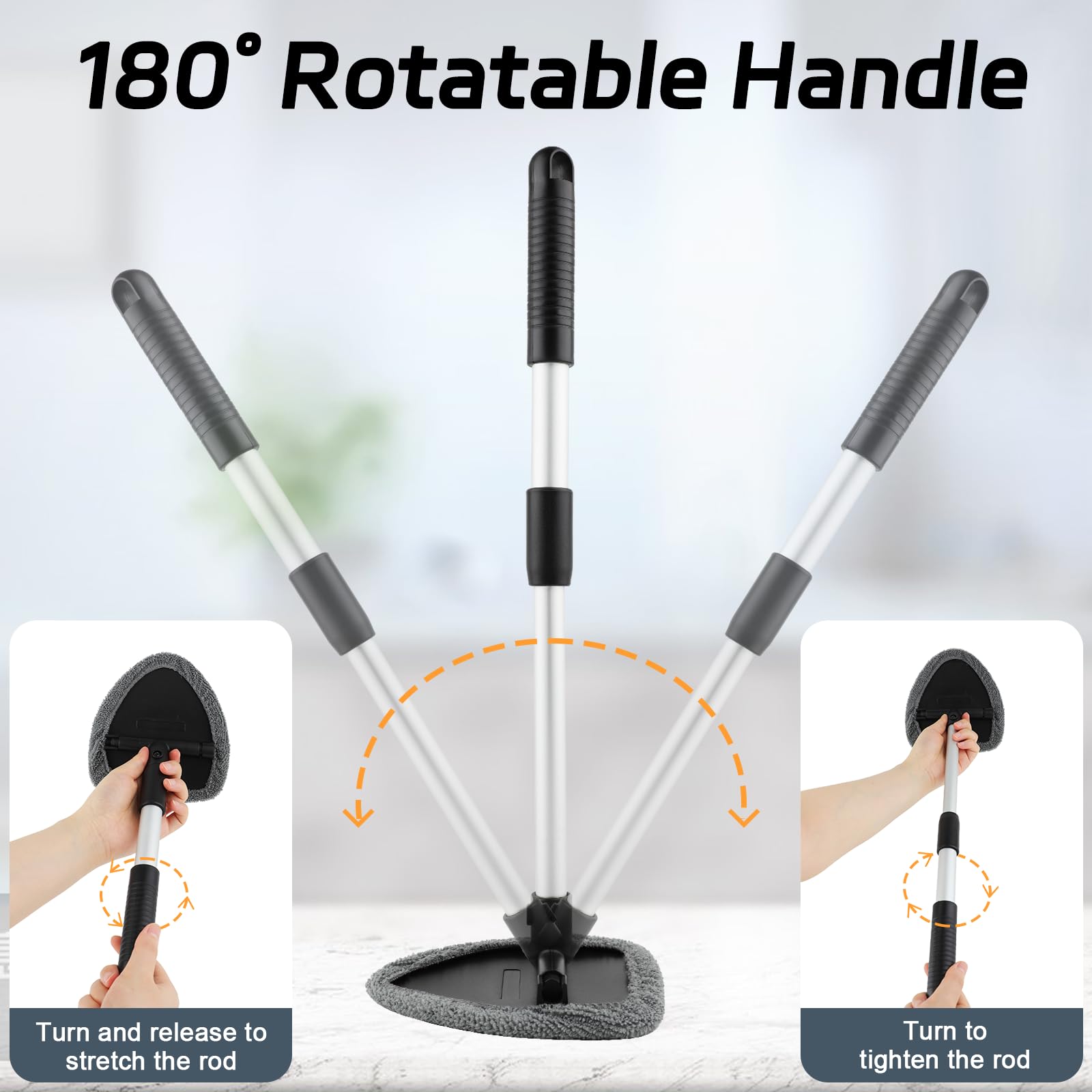 Herramienta limpiadora de parabrisas, herramienta de limpieza de ventana interior de automóvil con 4 almohadillas de microfibra reutilizables, 2 asas extensibles y 2 botellas de pulverización, kit de 4
