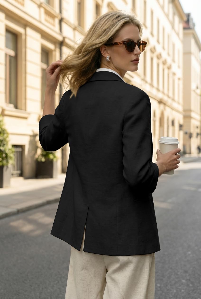 IDEALSANXUN - Blazer de lino para mujer, manga 3/4, ligero, para primavera y verano