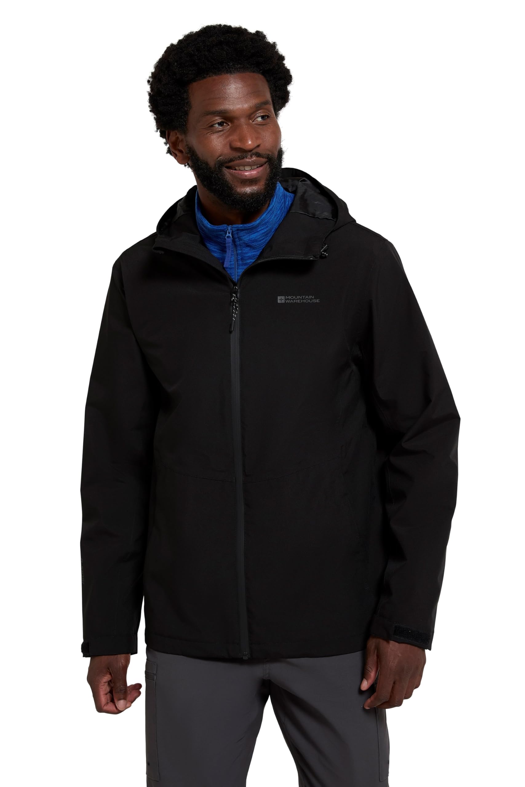 Mountain Warehouse Men's Black Covert Waterproof Jacket - Lightweight Rain Jacket, Breathbale Coat, Taped Seams, Adjustable Hood - Spring Summer, Travelling, Hiking M