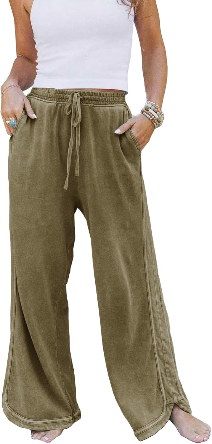 Gnveub Women's Yoga Pants Lightweight Wide Leg Sweatpants High Waisted Drawstring Loose Lounge Pant with Pockets