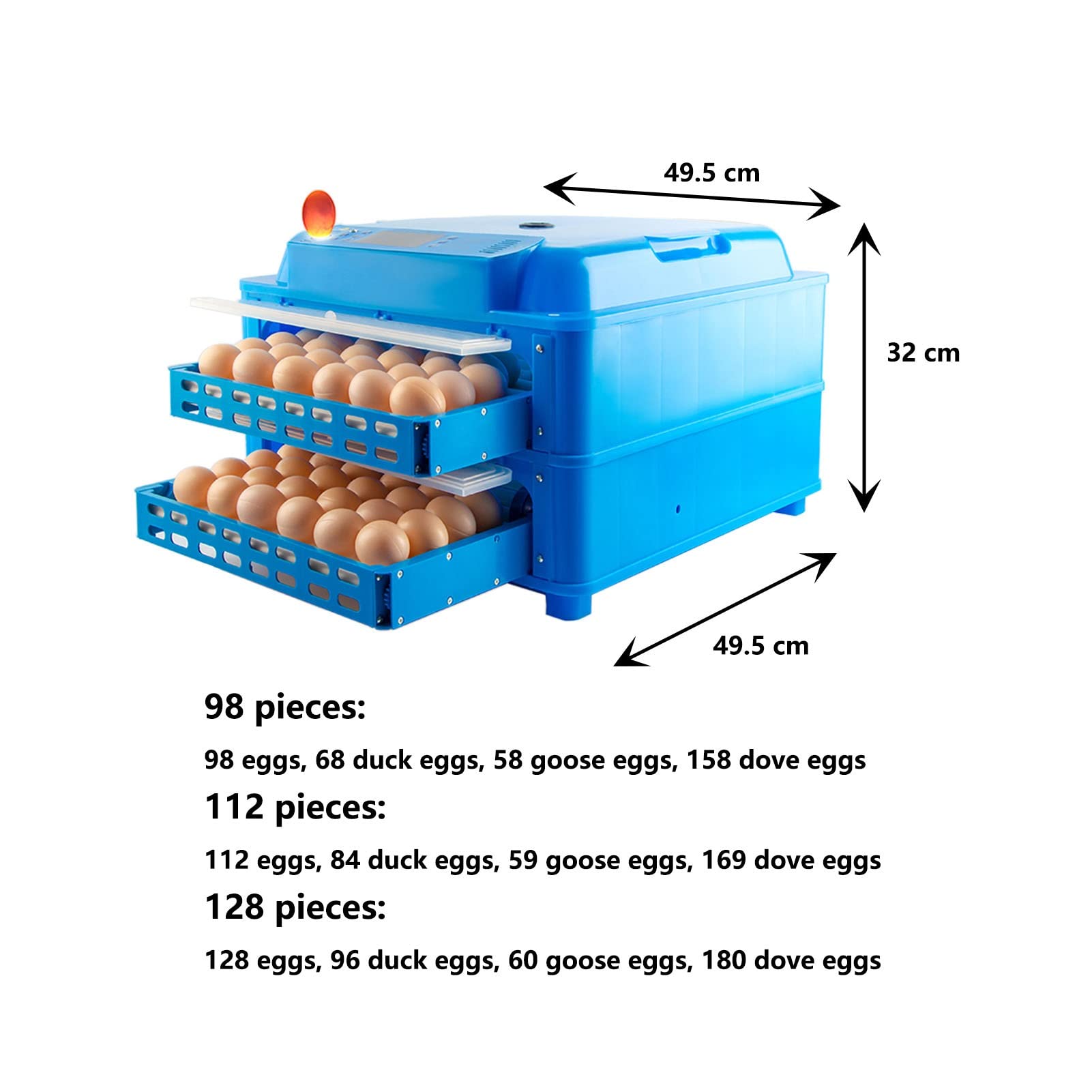 Incubadora Automática De Huevos con Volteo, Criadora De Pollitos Totalmente Automática, Máquina Incubadora Ajustable para Incubar Huevos De Pavo, Ganso Y Codorniz.,128 Pieces