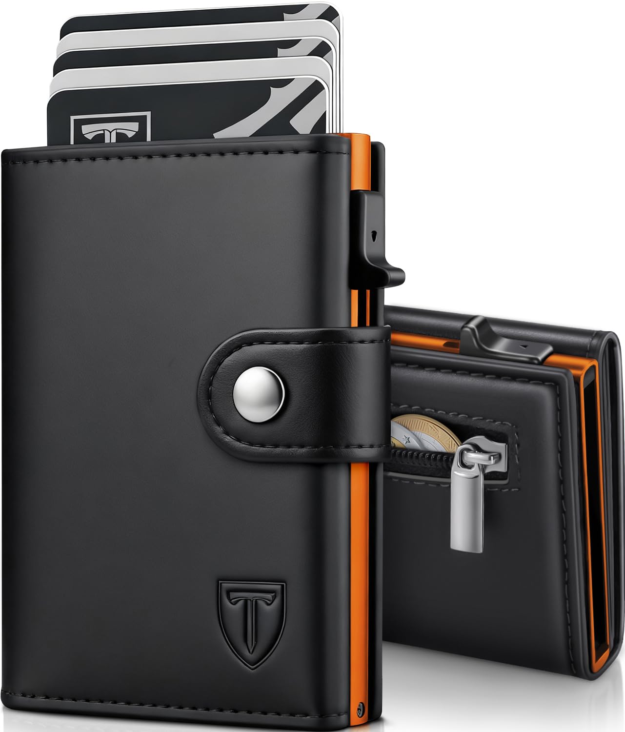 TENBST Geldbörse Herren mit Münzfach, Hochwertige Slim Wallet, Kartenetui Klein 8-10 Karten, Premium Exklusiv Geldbeutel RFID Schutz, Portmonee Herren, Smart Wallet, Geschenke zum Vatertag - Schwarz