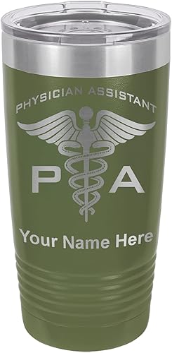 LaserGram Vaso aislado al vacío de 20 onzas, asistente médico de PA, grabado personalizado incluido (camuflaje verde)