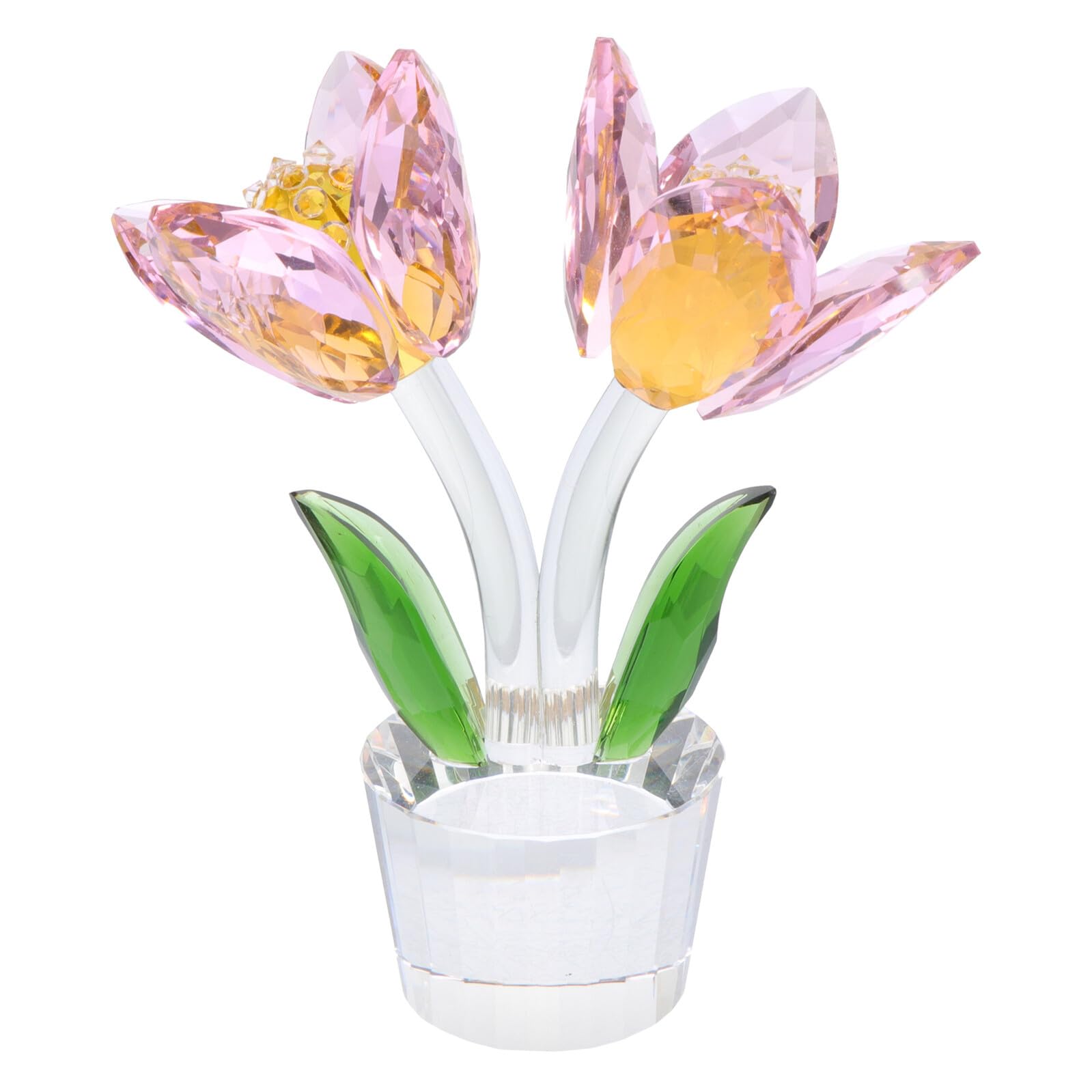 DECHOUS Tulpen Stabile Rosa Kunstblume Deko Weißem Kristall Tischdekoration aus Kristall Kreative Blumenförmige Dekoration für Bürotisch