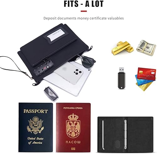 Miniatura 5 de Bolsa de dinero con cerradura, bolsa de dinero de doble capa para efectivo, pasaportes, suministros notariales, medicamentos, valiosa bolsa de
