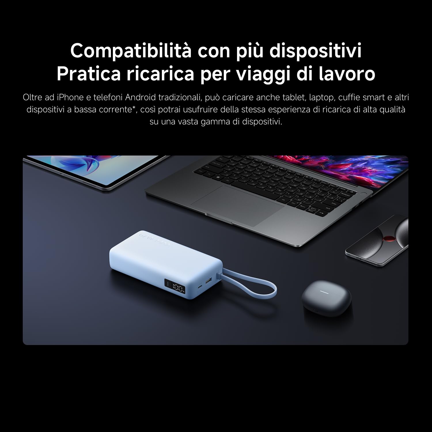 Xiaomi 67W Power Bank 20000mAh, Caricatore Portatile USB-C, Carica Rapida | Ricarica rapida 67W, 20000mAh, cavo USB-C integrato. Ricarica bidirezionale — alimenta 3 dispositivi insieme.