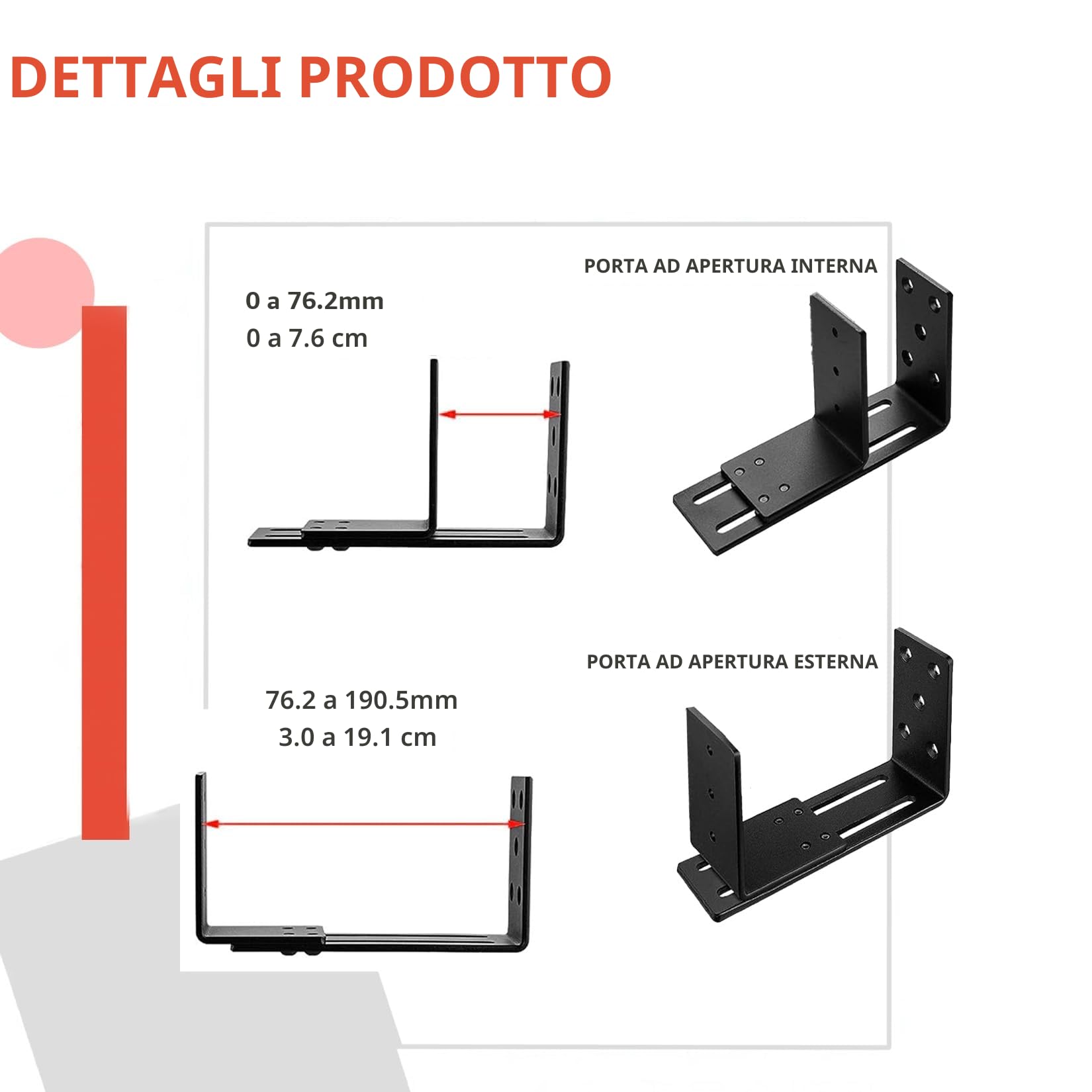 Staffe per Barricata Porta, 2 Pezzi Staffe Adattabili in Ferro, per Rinforzo Serrature di Sicurezza, Porte Interne ed Esterne, cancelli, 2 x 4 Travature, o Altre Misure