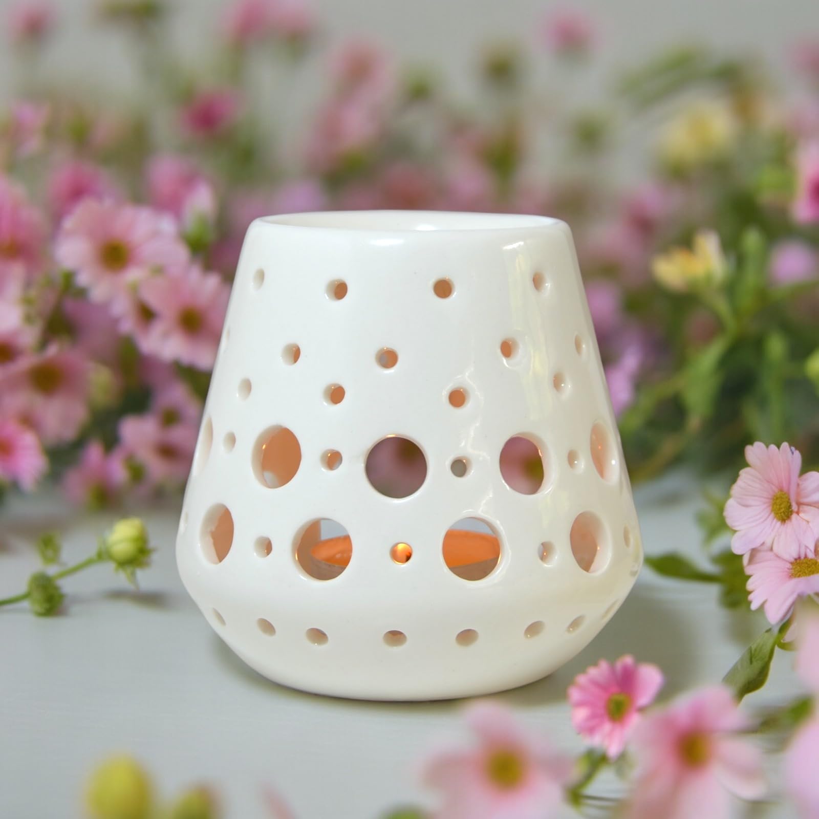 Zen'Arôme - Quemador de Perfume, Cera aromática, difusor para aceites y fragancias, portavelas, aromaterapia, de cerámica con proyección de luz, 9 cm de Alto, Color Blanco