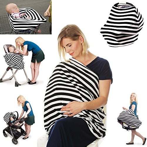 Image of Premium 4 in 1 - Car Seat Cover, Baby Car seat Canopy,Nursing Cover/Nursing Scarf, Shopping Cart Covers Grocery Trolley Cover,High Chair Cover,Unisex Carseat Cover/Carseat Canopy, Perfect Gift!