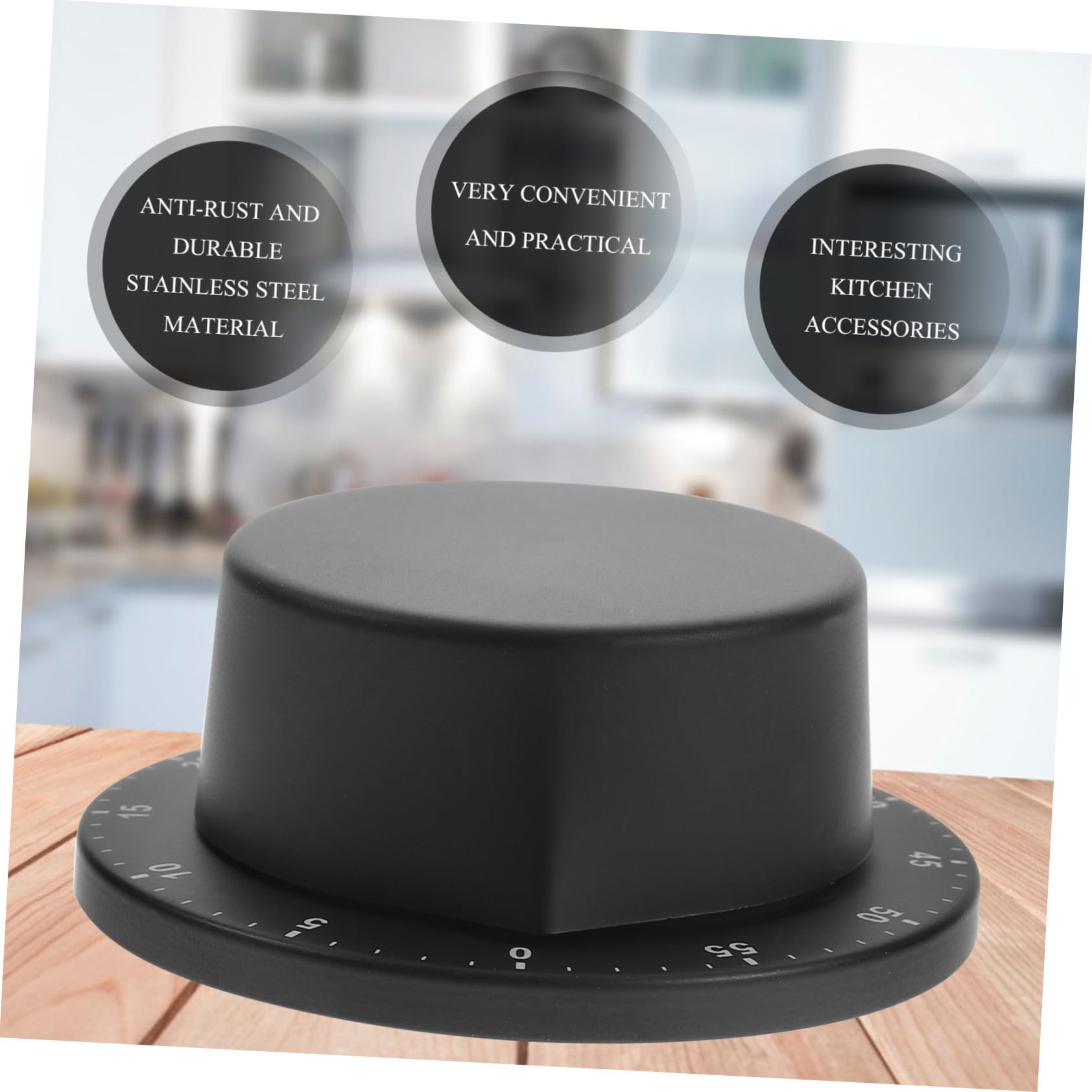 Temporizador Mecánico de Cocina Acero Inoxidable Regresiva con Alarma Fuerte Diseño Negro Resistente al para Hogar y Restaurante