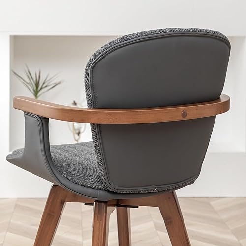 Miniatura 3 de LUNLING Juego de 2 sillas de comedor giratorias, tela gris moderna de mediados de siglo+sillas de cocina de piel sintética con brazos, sillas