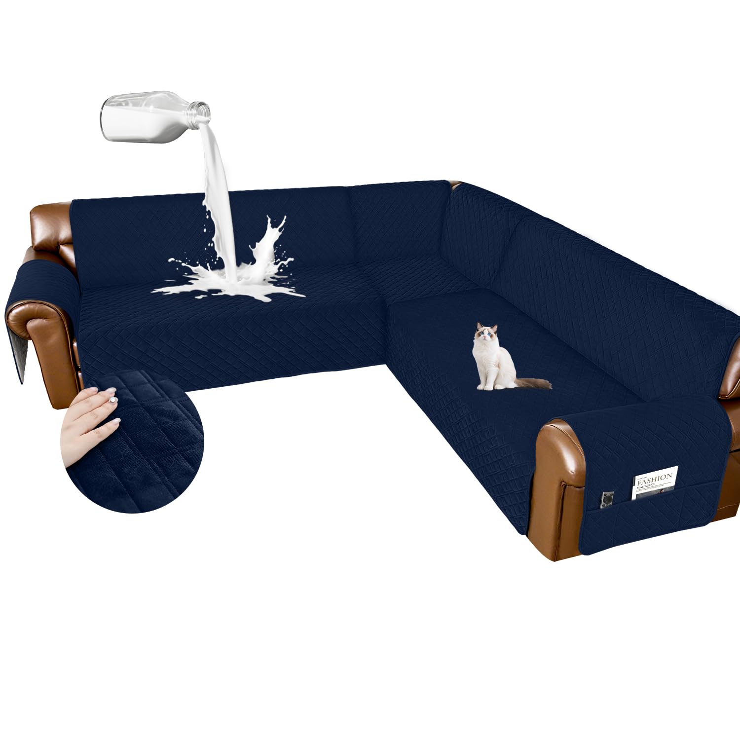 Arfntevss Waterproof Sectional Couch Covers L Shape Washable Velvet Sofa Cover for Sectional Non Slip Large Corner Slipcovers Dog 6 Pcs Universal U