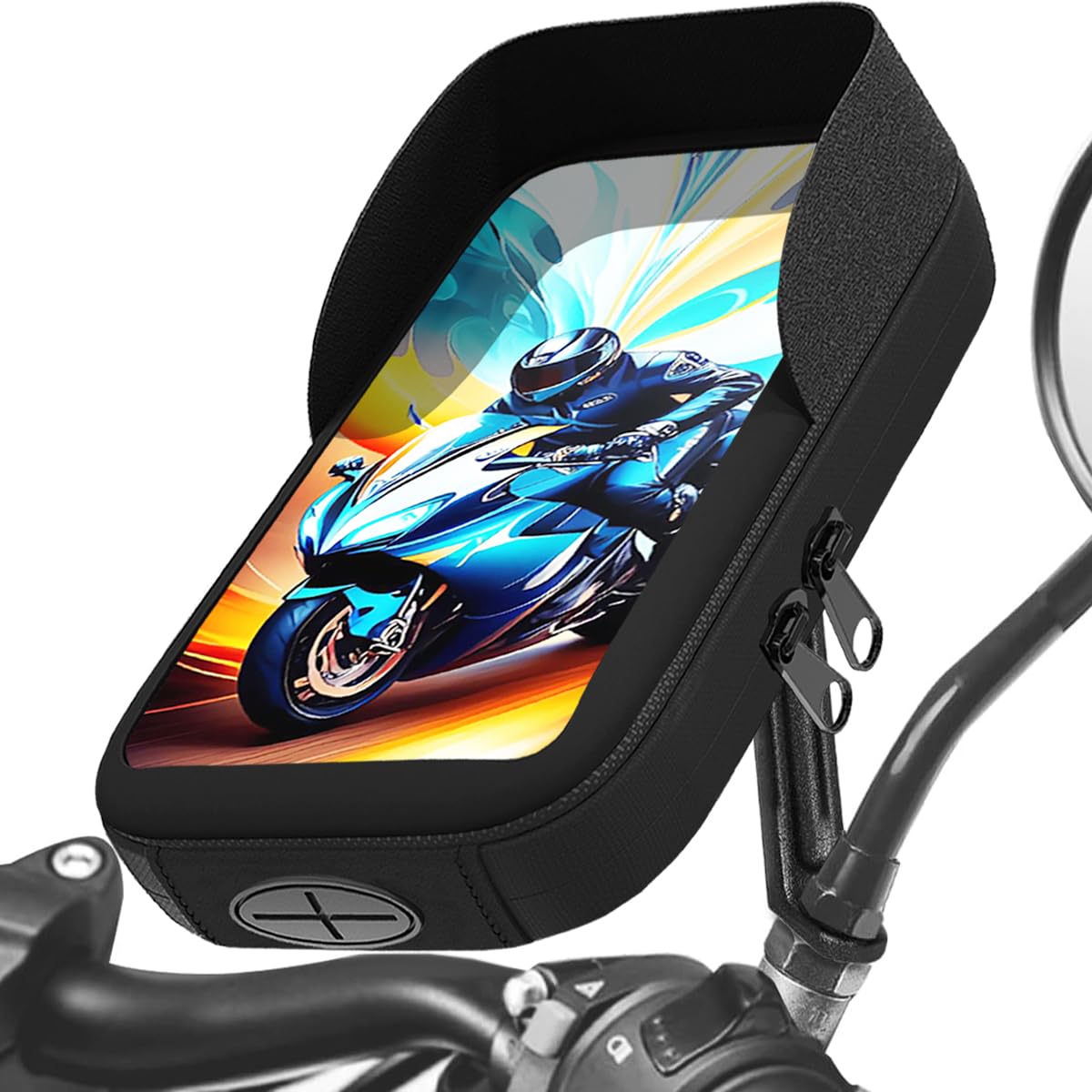 Soporte movil Moto retrovisor Scooter Funda Impermeable con Cubierta Antideslumbrante Compatible con Teléfonos de hasta 7.5" valido para Espejo retrovisor de Moto y Scooter