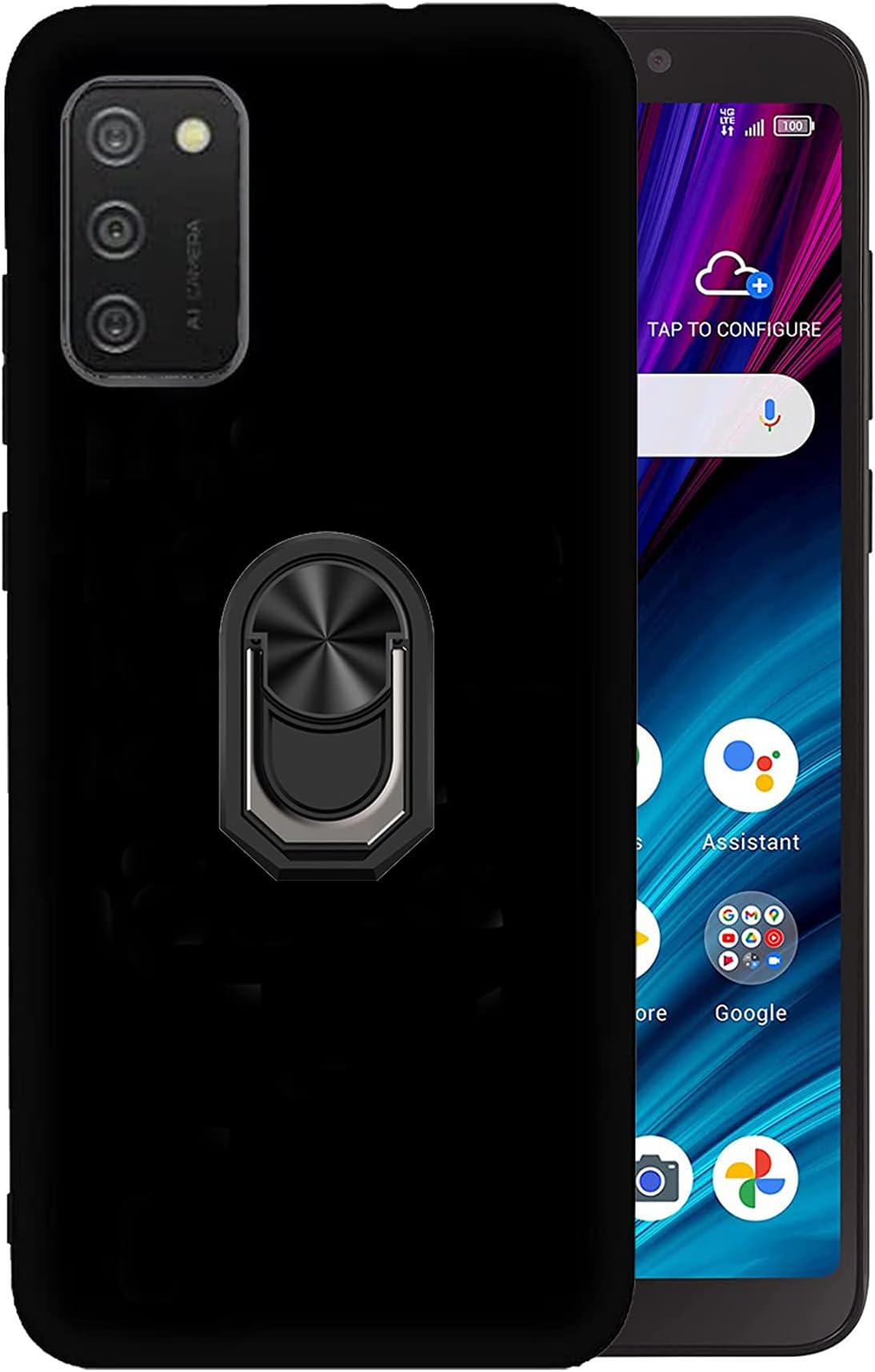 DAMONDY Case for Alcatel TCL A3X,360 Ring Shockproof Cover Soft TPU Rubber Slim with Kickstand [Magnetic Car Mount] Phone Case for Alcatel TCL A3X A600DL -Black