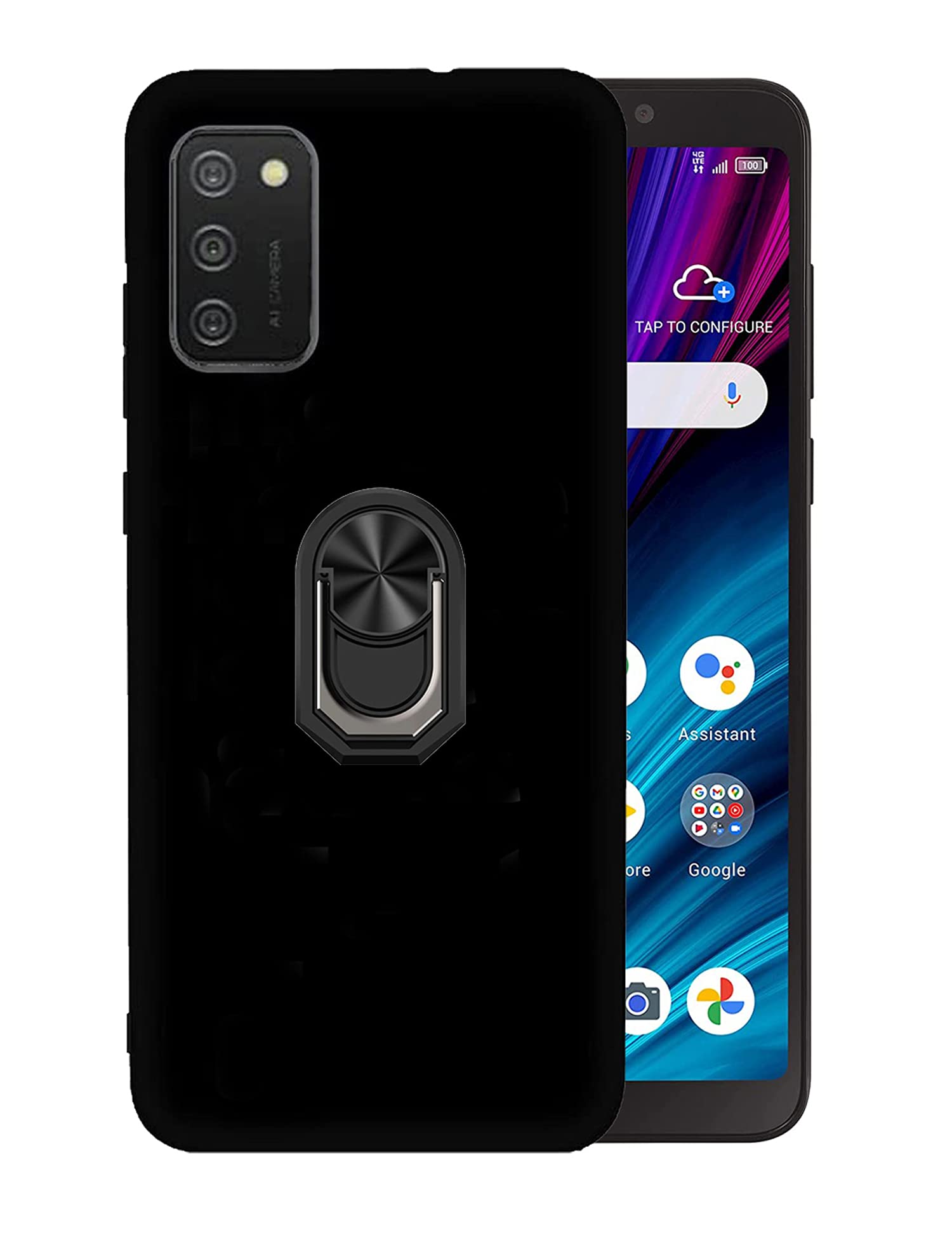 DAMONDY Case for Alcatel TCL A3X,360 Ring Shockproof Cover Soft TPU Rubber Slim with Kickstand [Magnetic Car Mount] Phone Case for Alcatel TCL A3X A600DL -Black