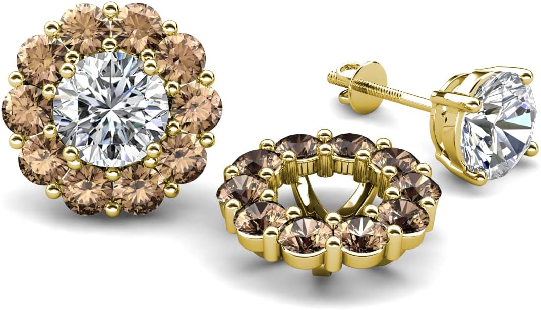 Round Smoky Quartz 2.00 ctw Halo Jacket for Stud Earrings in 14K Gold