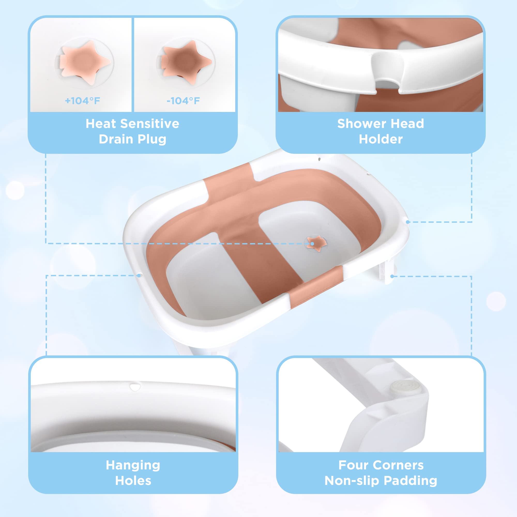 BEBELEHâ„¢ Collapsible Baby Bathtub â€“ Bathtub + Baby tub Cushion + Baby Bath tub Kneeler â€“ Durable Baby Bathtub newborn to toddler 0-24 months â€“ the ultimate travel Baby Bathtub and everyday use! (Pink)