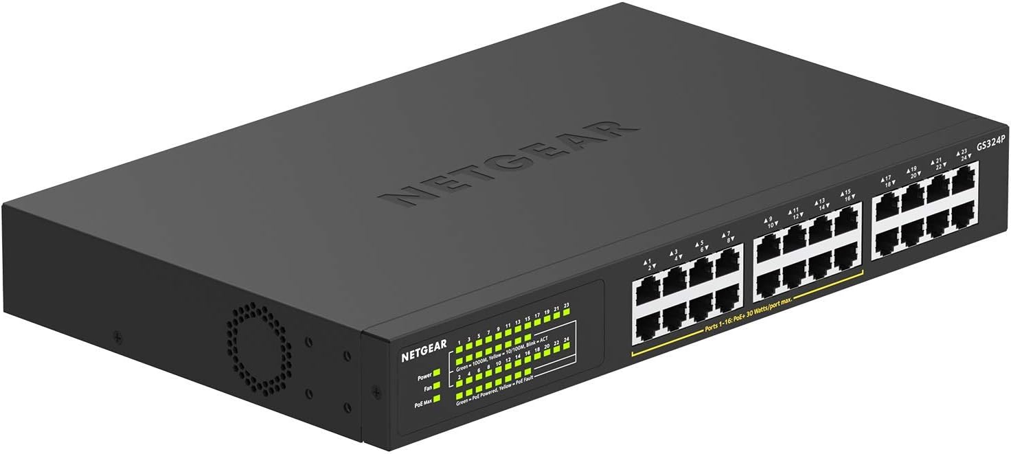 NETGEAR 24-Port PoE Gigabit Ethernet Unmanaged Network Switch (GS324P)