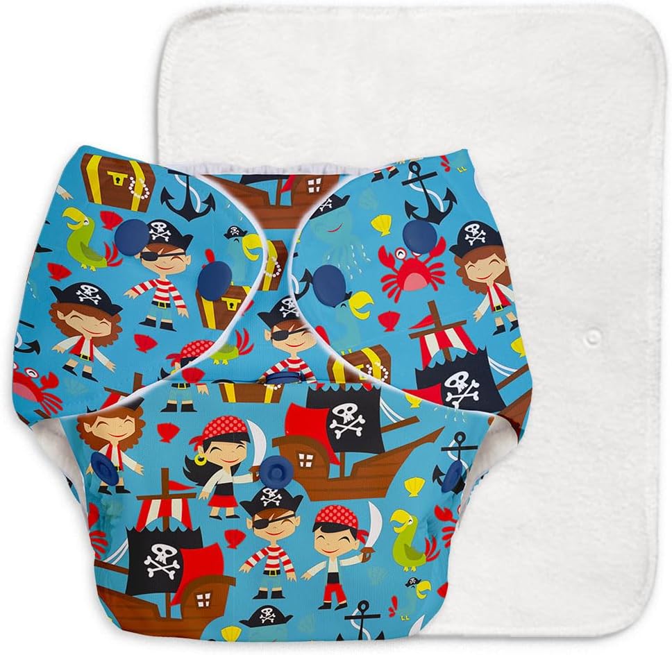 BASIC Reusable Cloth Diaper for babies 0-3 Years | Freesize Adjustable,Reusable Cloth Diaper for babies | NEW Quick Dry UltraThin pads | Trim Fitting, Dries 2times faster | Pirate