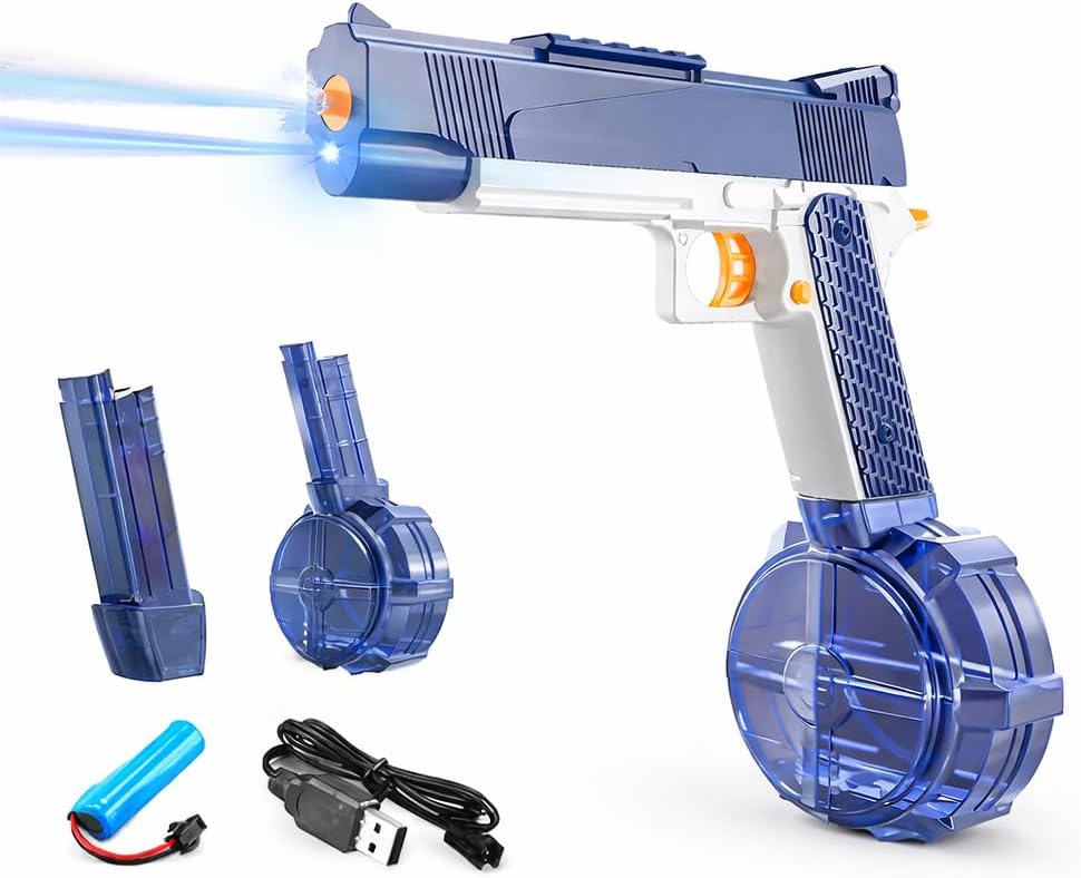 Rechargeable Electric Water Gun, One-Trigger Automatic Water Blaster, 26–32 FT Range, Large Detachable Water Tank, USB Powered Outdoor Summer Toy for Pool & Backyard