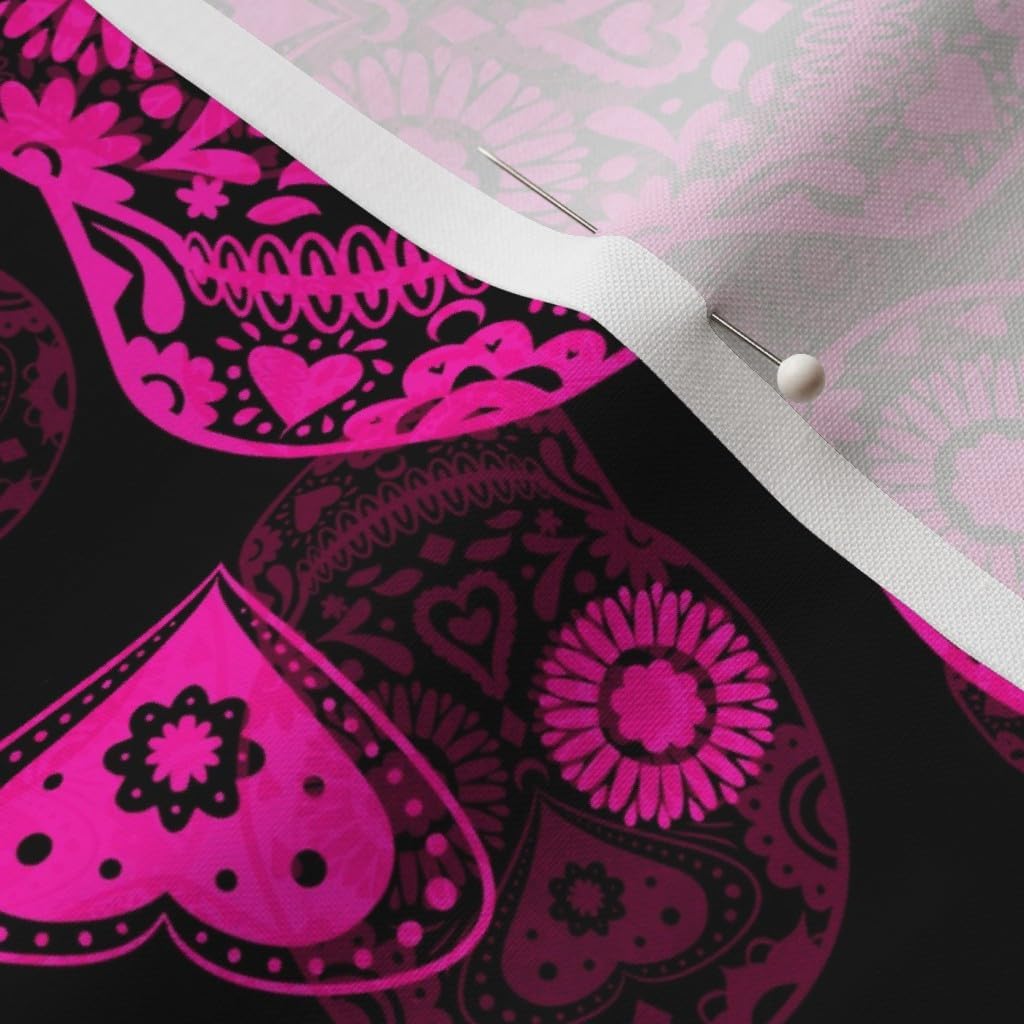 Spoonflower Fabric - Pink Sugar Skulls De Day Dead Skull Calaveras Hearts Printed on Petal Signature Cotton Fabric by The Yard - Sewing Quilting Apparel Crafts Decor
